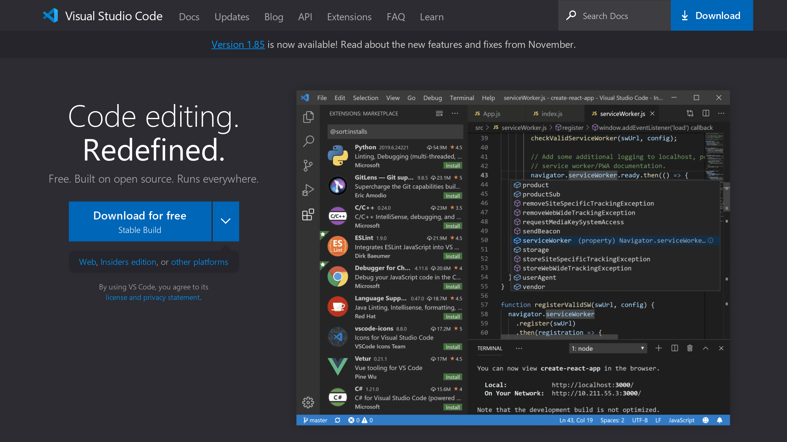 Visual Studio Code's website screenshot