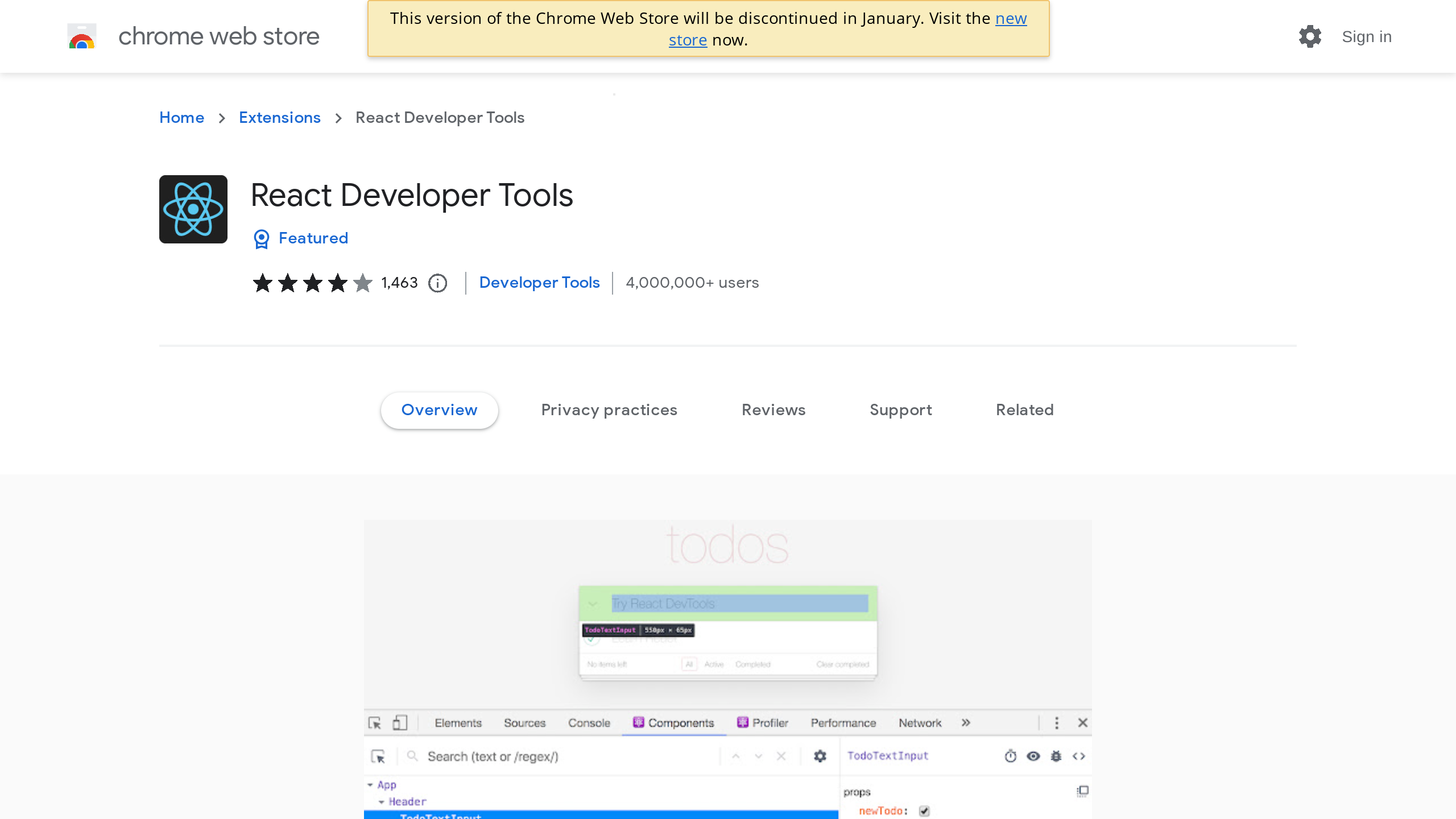 React DevTools's website screenshot