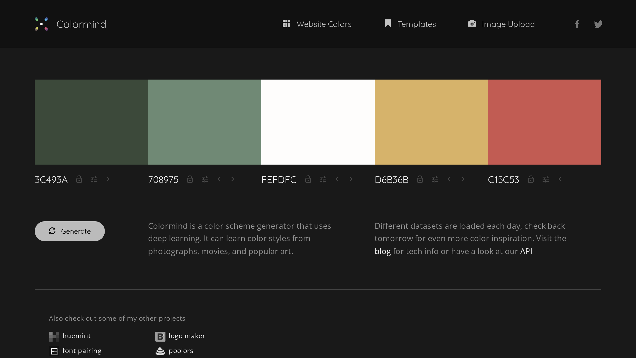 Colormind's website screenshot
