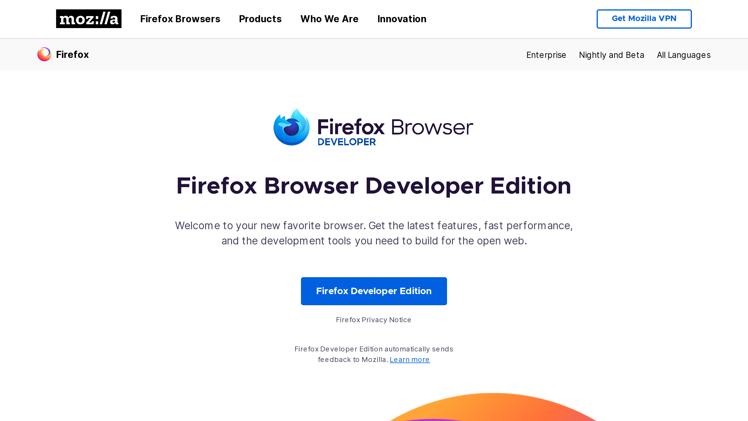 Firefox Developer's website screenshot